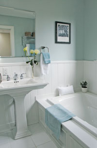Master bathroom with colors chosen by Debra Gould
